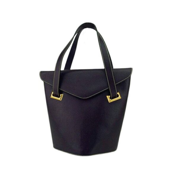 Salvatore Ferragamo Handbag Logo Plate Leather Authentic USED - Picture 1 of 10